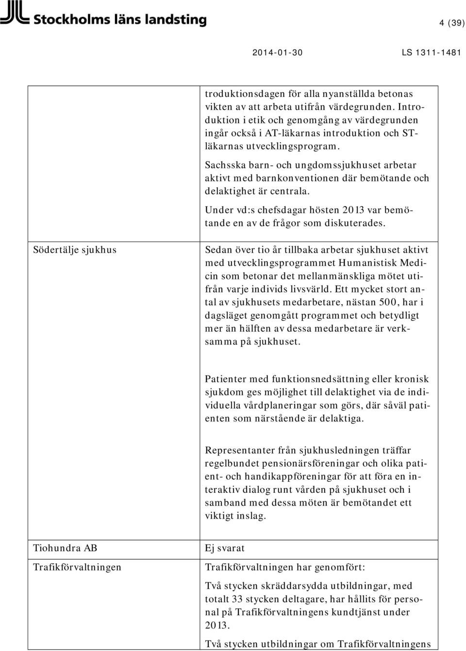 Sachsska barn- och ungdomssjukhuset arbetar aktivt med barnkonventionen där bemötande och delaktighet är centrala. Under vd:s chefsdagar hösten 2013 var bemötande en av de frågor som diskuterades.