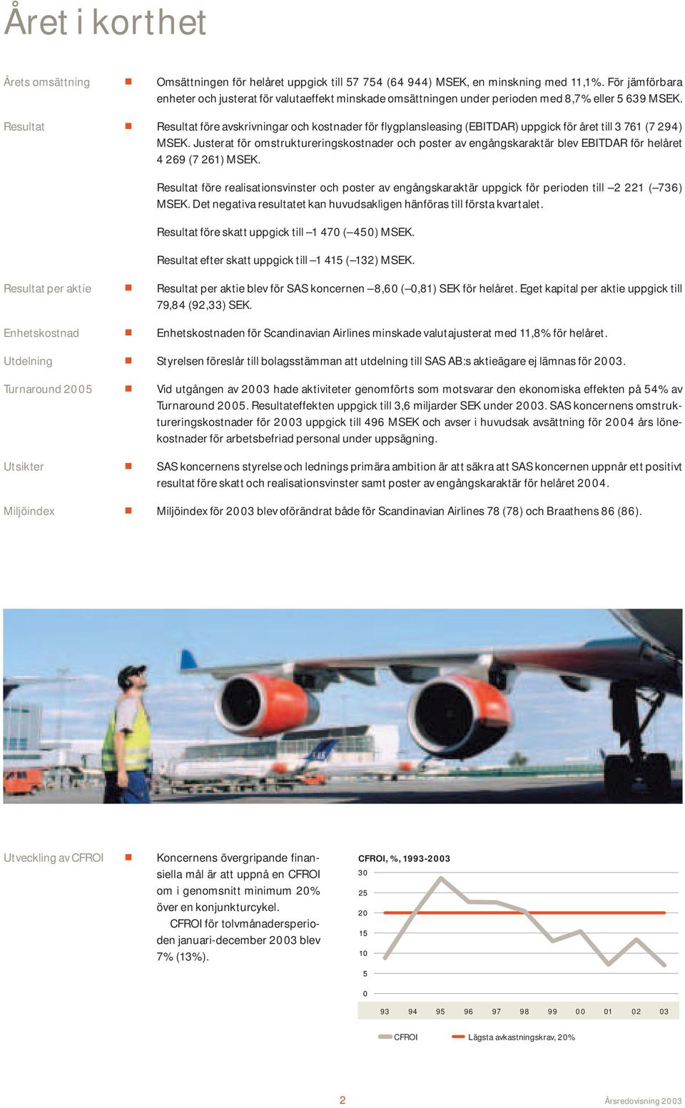 Resultat Resultat före avskrivningar och kostnader för flygplansleasing (EBITDAR) uppgick för året till 3 761 (7 294) MSEK.