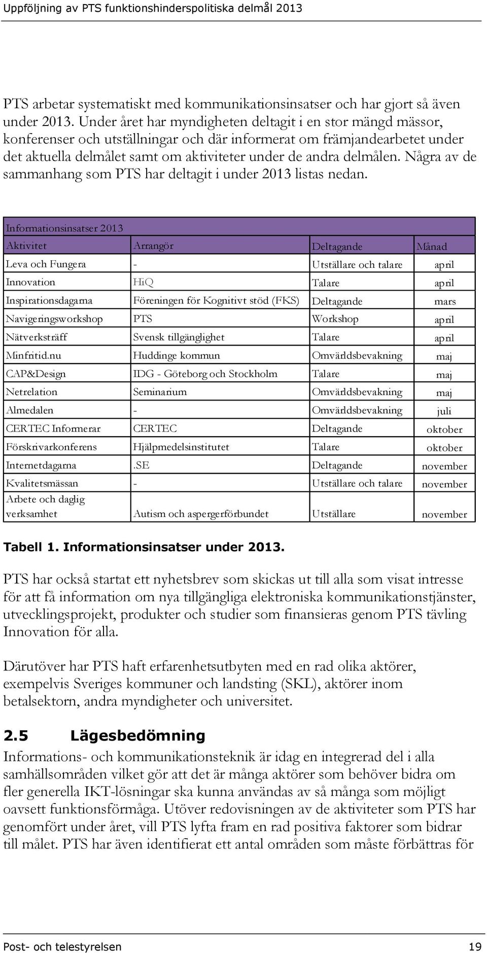 delmålen. Några av de sammanhang som PTS har deltagit i under 2013 listas nedan.