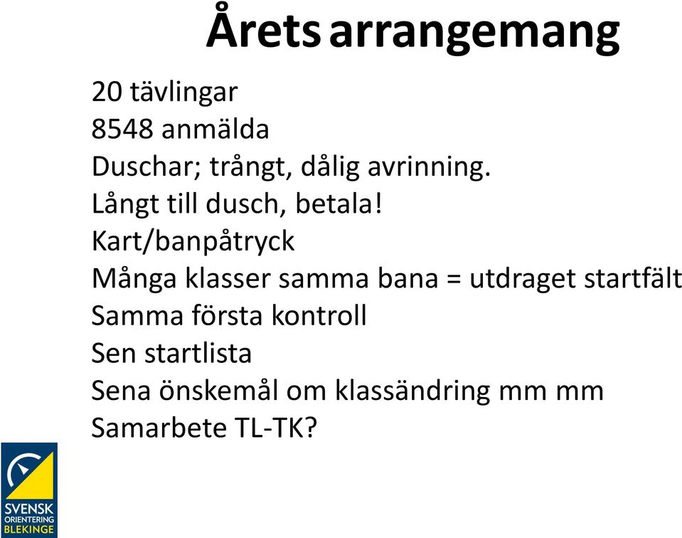 Kart/banpåtryck Många klasser samma bana = utdraget startfält