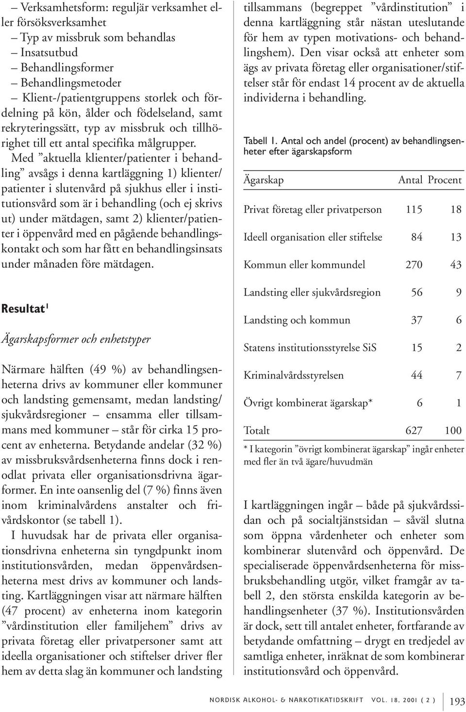 Med aktuella klienter/patienter i behandling avsågs i denna kartläggning 1) klienter/ patienter i slutenvård på sjukhus eller i institutionsvård som är i behandling (och ej skrivs ut) under mätdagen,