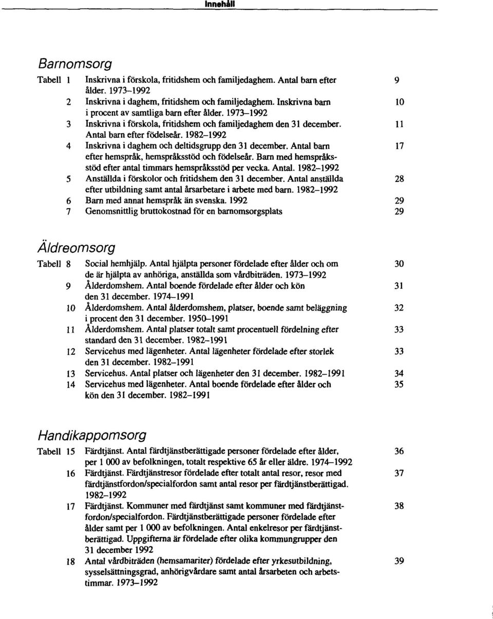 1982-1992 11 Tabell 4 Inskrivna i daghem och deltidsgrupp den 31 december. Antal barn efter hemspråk, hemspråksstöd och födelseår. Barn med hemspråksstöd efter antal timmars hemspråksstöd per vecka.