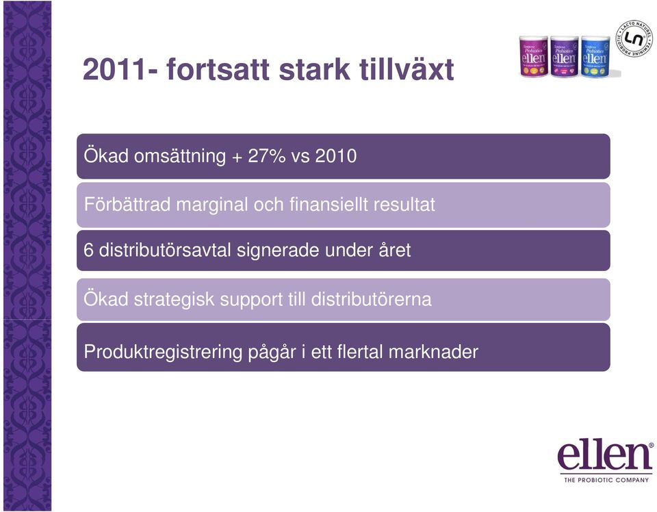 distributörsavtal signerade under året Ökad strategisk