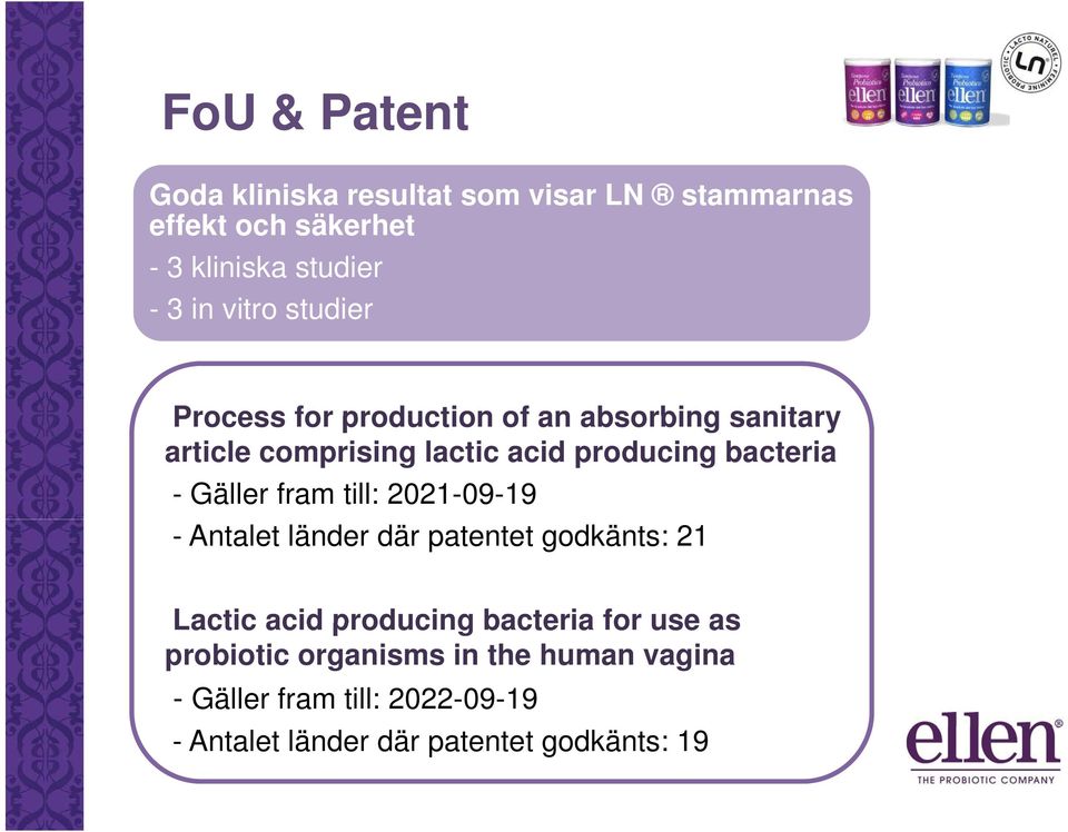 - Gäller fram till: 2021-09-19 - Antalet länder där patentet godkänts: 21 Lactic acid producing bacteria for use