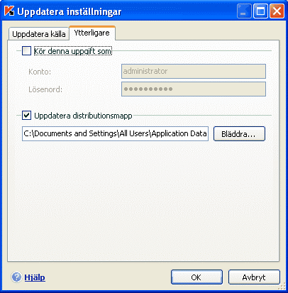 Programuppdateringar 153 Figur 55. Kopiera inställningar för uppdateringsverktyg Notera att Kaspersky Anti-Virus 7.0 bara hämtar uppdateringspaket för v. 7.0- program från Kaspersky Lab:s uppdateringsservrar.