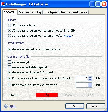 File Anti-Virus 77 Figur 18. Välj filtyperna som genomsöks efter virus Tips! Tänk på att någon kan skicka ett virus till din dator med ett filnamnstillägg (t ex.