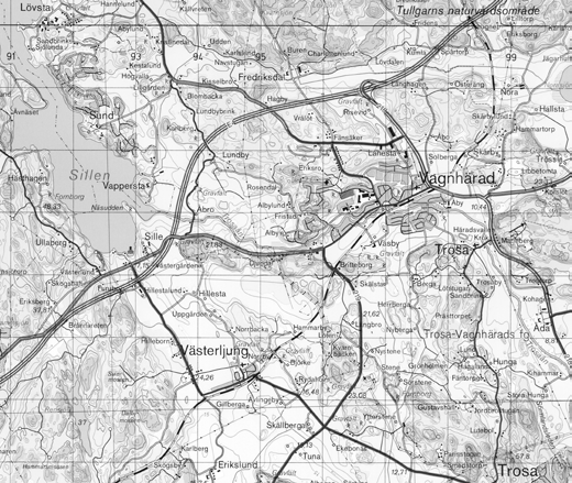 Fig. 1. Förundersökningsområdets läge markerat på utdrag ur Topografiska kartans blad Nyköping 9H NO. Skala 1:50 000.