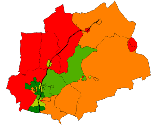 BILTÄTHET (bilar per 1000 inv.) 444-602 412-444 386-412 352-386 266-352 Figur 1. Karta över biltäthet (antal bilar per 1000 invånare) för respektive NYKO i Vallentuna kommun.