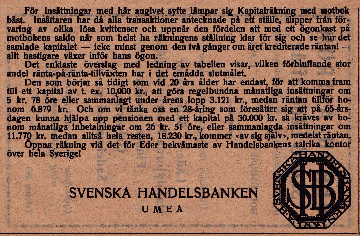 12 Svenska Handelsbanken Storgatan 48 Tel. Namnanrop 1926 Svenska Handelsbanken Storgatan 48 Tel.