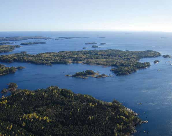 Det typiska landskapet i de inre delarna av ön Kampuslandet utgörs av berg och granskog. Kampuslandet i Strömfors i oktober 2007.