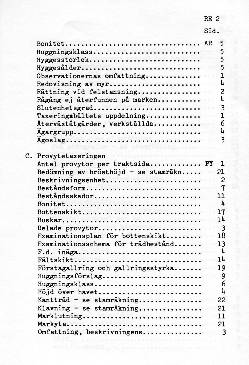 Taxeringsbältets uppdelning 1 Återväxtåtgärder, verkställda 6 Ägargrupp U Ägoslag 3 C.