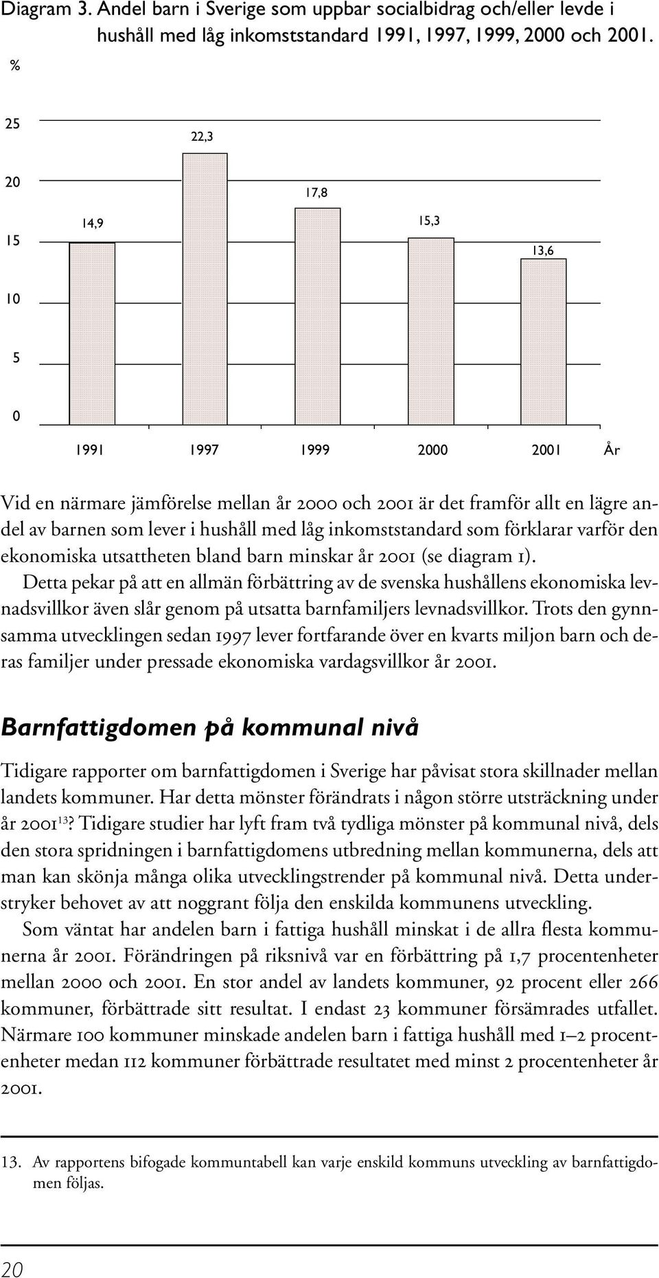 inkomststandard som förklarar varför den ekonomiska utsattheten bland barn minskar år 2001 (se diagram 1).