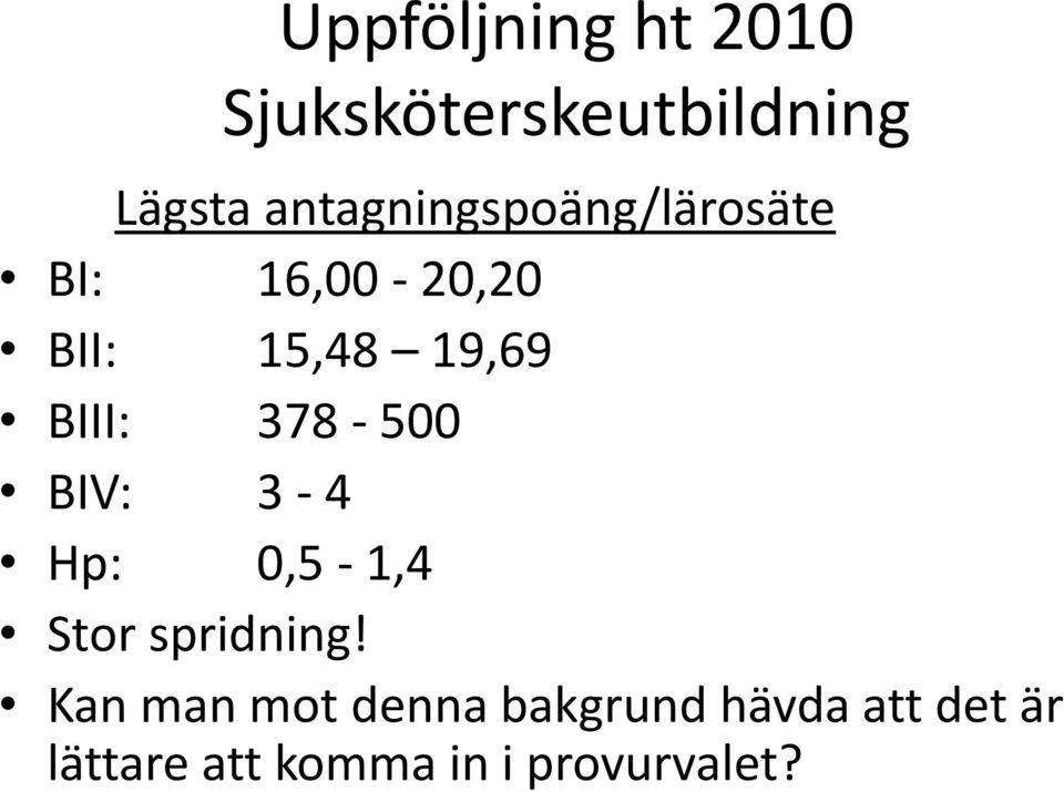 BIII: 378-500 BIV: 3-4 Hp: 0,5-1,4 Stor spridning!