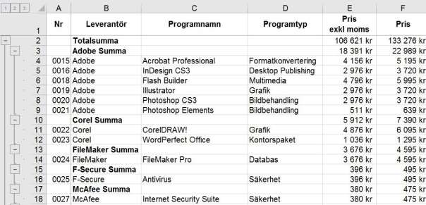 8. Markera de alternativ du önskar i nedre delen av dialogrutan (Summering nedanför data Summary below data - är standard men prova gärna att ta bort bocken).