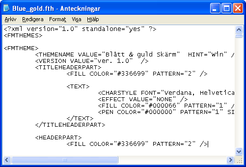 26 FileMaker Pro Advanced Utvecklingshandbok 3. Öppna temafilen i en textredigerare. Enradigt element Flerradigt element Attribut 4.