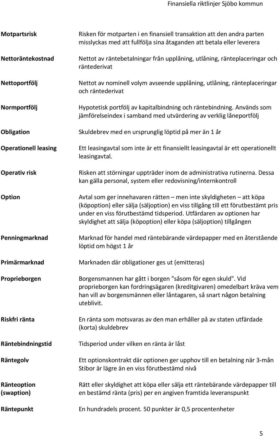 räntebetalningar från upplåning, utlåning, ränteplaceringar och räntederivat Nettot av nominell volym avseende upplåning, utlåning, ränteplaceringar och räntederivat Hypotetisk portfölj av