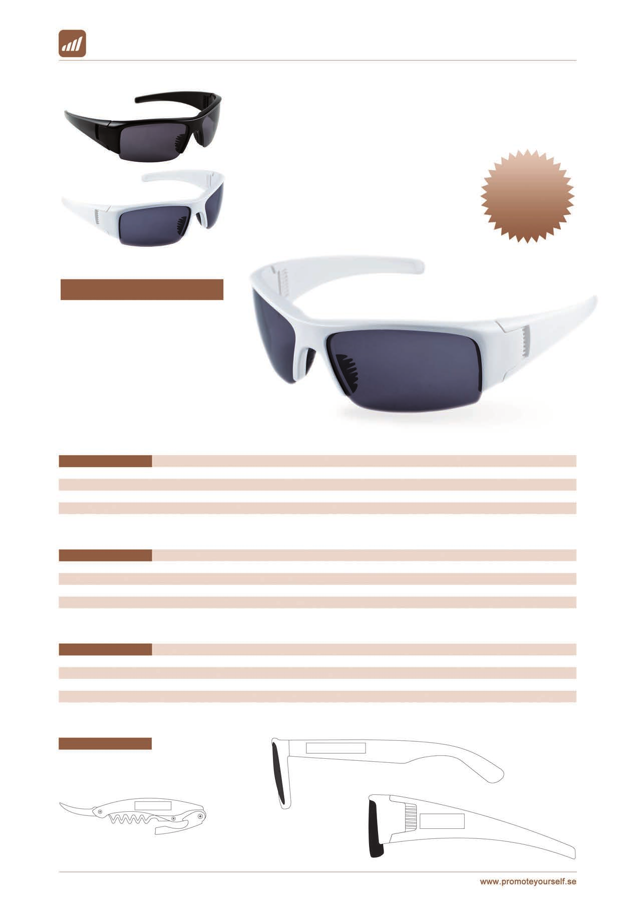 415-001 svart 415-000 vit 32,00 /st vid 300st Solglasögon Trend Solglasögonmodell för den som vill ha lite tuffare och sportigare stuk. Fräscht vit eller tufft svart.