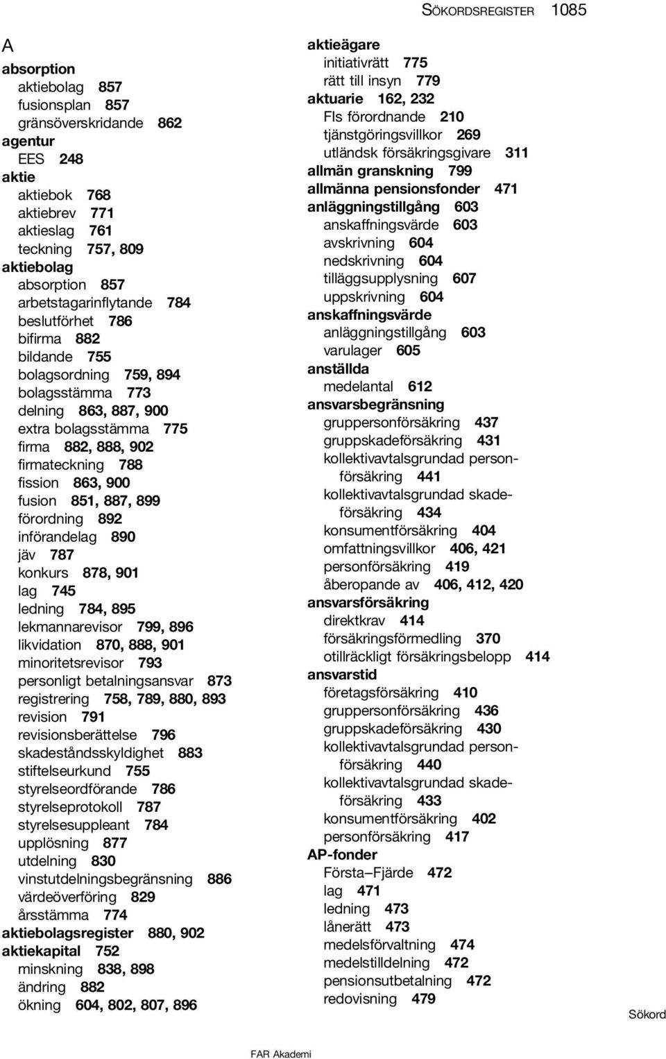 899 förordning 892 införandelag 890 jäv 787 konkurs 878, 901 lag 745 ledning 784, 895 lekmannarevisor 799, 896 likvidation 870, 888, 901 minoritetsrevisor 793 personligt betalningsansvar 873