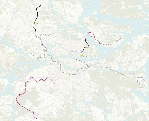 Östlig förbindelse 8(44) Figur 2.1 Befintliga, beslutade och inom Sverigeförhandlingen studerade spårvägar i Stockholm. Spårväg längs Östlig förbindelse finns inte med i kartan.