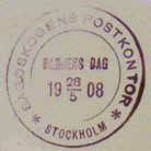 Barnens Dag Sagoskogens Postkontoer Stockholm 27 och 28 maj 1908, Stockholm (A) 28/5 Sagoskogens Postkontor, Barnes Dag Stockholm