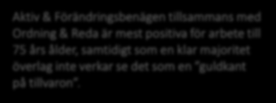 Kan arbeta till 75 år förutsatt bibehållen hälsa och tillgång till arbete (icke pensionärer idag) Värdering Aktiv & Förändringsbenägen tillsammans med