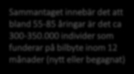 Bilbyte inom 12 månader Ålder Sammantaget innebär det att bland 55-85 åringar är det ca 300-350.