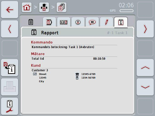 4.3.3.6 Rapport I den här fliken hittar du en sammanfattning av kommandots data.