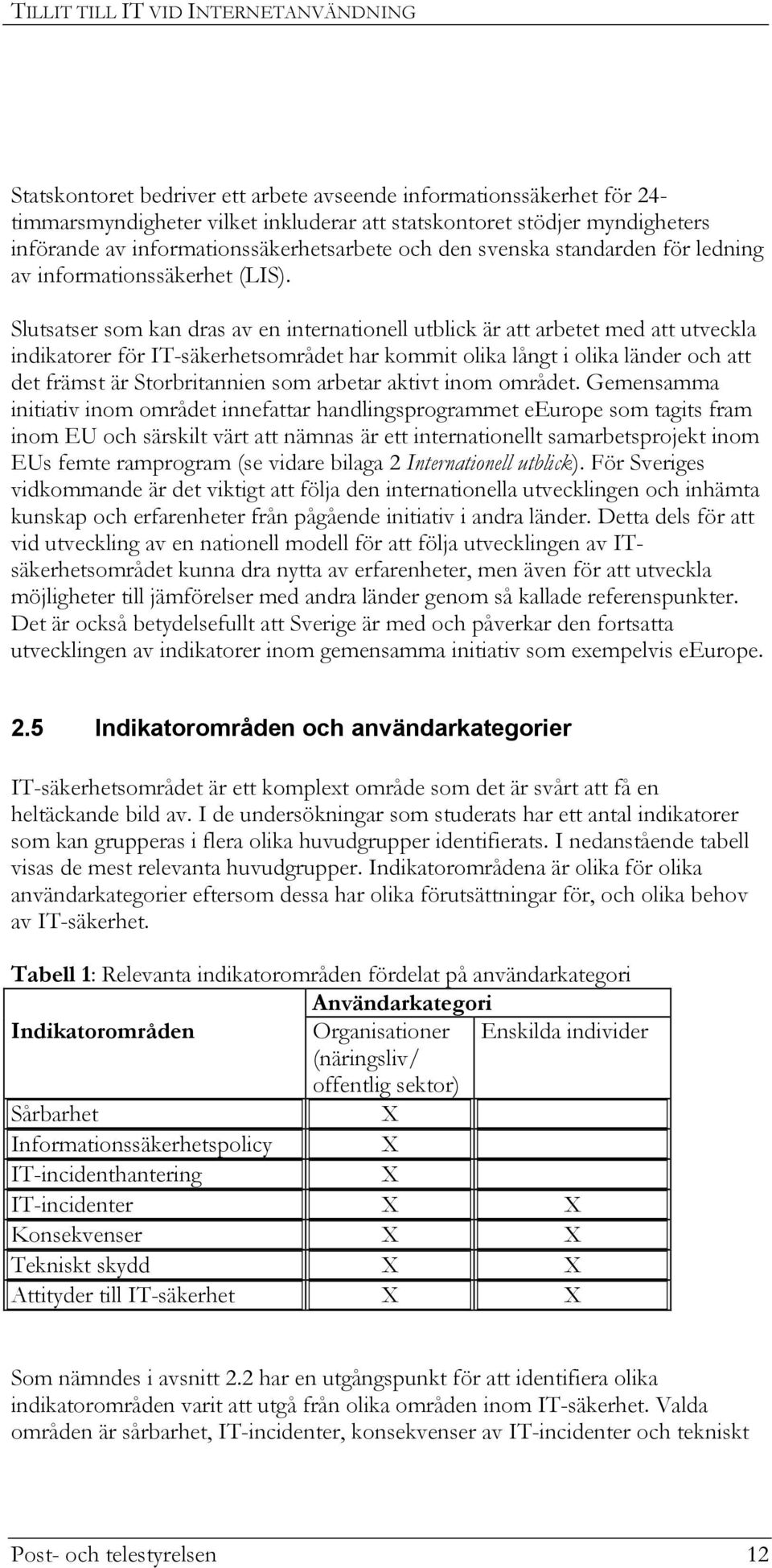 Slutsatser som kan dras av en internationell utblick är att arbetet med att utveckla indikatorer för IT-säkerhetsområdet har kommit olika långt i olika länder och att det främst är Storbritannien som