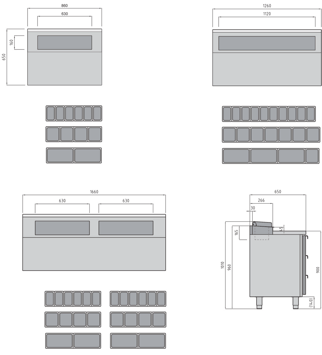 Kallskänksbänkar GN / Serie 0 Tillbehör och komponenter med GN standard för