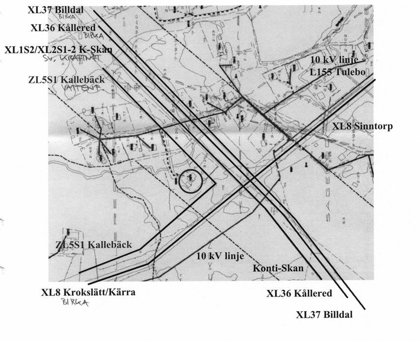 Yngve Hamnerius AB 3 Figur 1.1. Kartskiss över de kraftledningar som berör området.