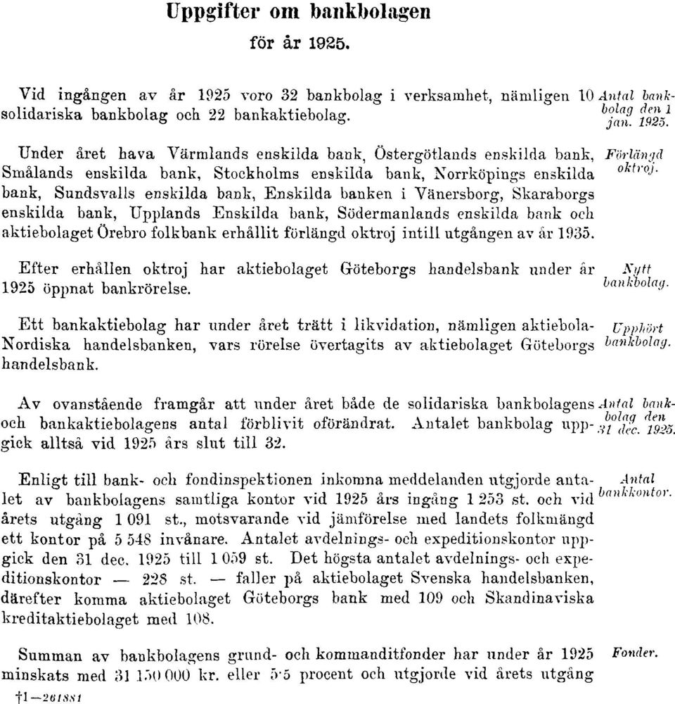 voro 32 bankbolag i verksamhet, nämligen 10 solidariska bankbolag och 22 bankaktiebolag. Antal bankbolag den 1 jan. 1925.