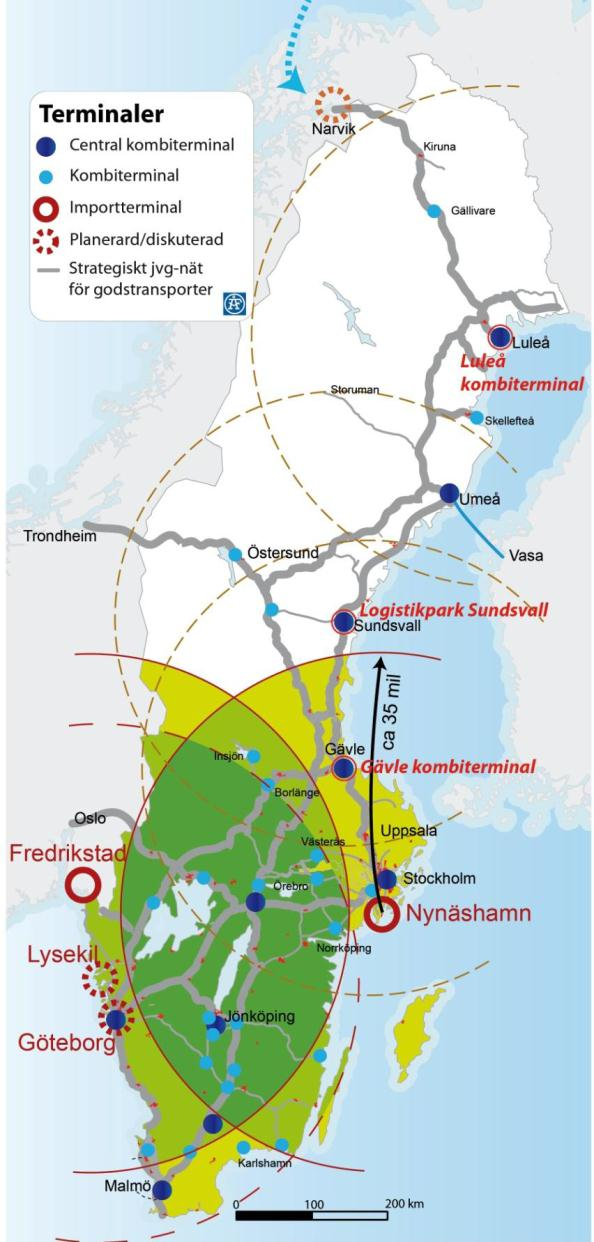 Lokalisering LNG Terminaler?? Det finns ett begränsat underlag för etablering av LNG terminaler. Vi tror att storleksordningen <5 terminaler täcker Sveriges behov.