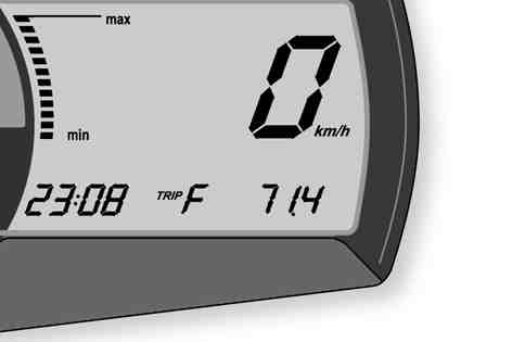 MANÖVERANORDNINGAR 32 5.23Kombinationsinstrument - visningsläge TRIP F När bränslenivån når reservmärket skiftar visningsläget automatiskt till TRIP F och börjar att räkna från 0.