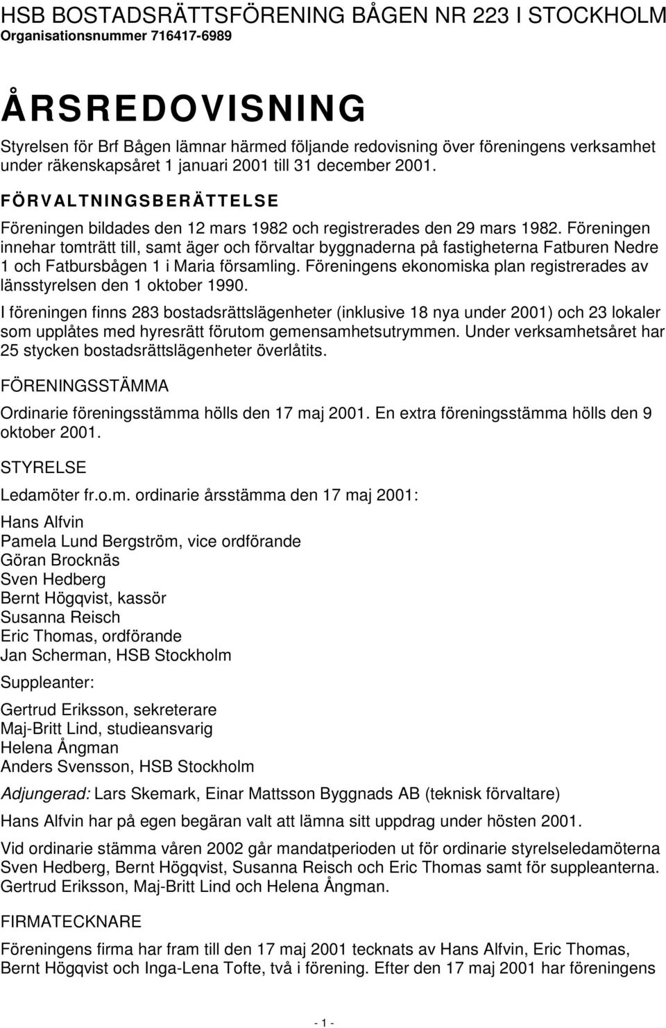 Föreningen innehar tomträtt till, samt äger och förvaltar byggnaderna på fastigheterna Fatburen Nedre 1 och Fatbursbågen 1 i Maria församling.