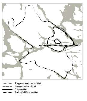 Trängsleskattesnittet Trängselskattesnittet Figur 1 Rapporten bygger på mätning och analys av trafiken i dessa snitt.