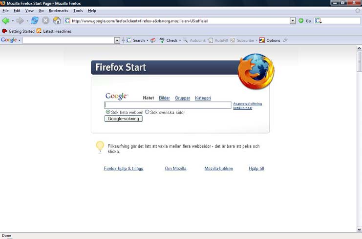Surfa på nätet! För att surfa på Internet behöver du ett program som kallas webbläsare. Packard Bell har valt webbläsaren Firefox åt dig.