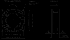 Kompaktfläktar AC Kompaktfläkt 80x80x38 mm Benämning Märkeffekt Varvtal Märkström Ljudeffektsnivå A8038V2H 11/9W 2680/3150 min -1 0,08/0,06A