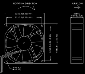 Kompaktfläktar DC Kompaktfläkt 92x92x32 mm Benämning Spänning Märkeffekt Varvtal Märkström Ljudeffektsnivå D9232V12S 12V 9,60W 4700 min -1 0,80A 51 db(a) D9232V12H 12V 5,88W 4000 min -1 0,49A 47