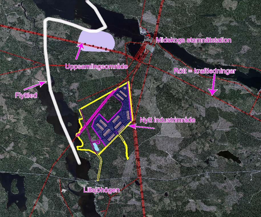 2, KS 2017-02-14 08:30 / Bilaga: Planbeskrivning Midskog 12 Antagandehandling Bild 4. Karta som visar samebyns flytt samt uppsamlingsområde samt det föreslagna industriområdet.