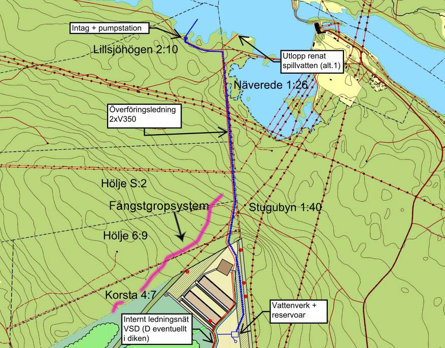 2, KS 2017-02-14 08:30 / Bilaga: Planbeskrivning Midskog 42 Antagandehandling Bild 16. Förslag på ledningsträckning från Indalsälven till planområdet.