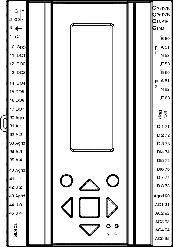 Ingångar Analoga ingångar AI... Ställbara 0 10 V DC (skalbar) eller... PT1000 (-50 +800 C), 12 bit A/D Digitala ingångar DI... Potentialfri slutning Universella ingångar UI.