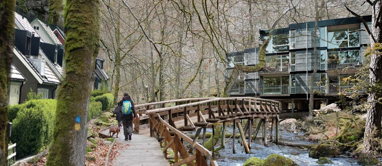 Exempel på en blandad bebyggelse av både villor och kedjehus från Hede II i Onsjö. Exempel på en blandad tät och flerbostadsbebyggelse (kollage).