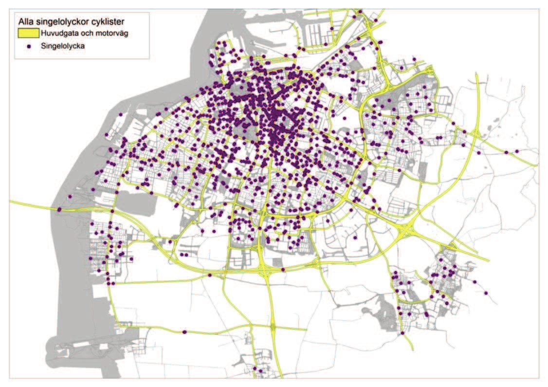 Figur 19. Skadegrad för cyklister i singelolyckor (2008-2012). Könsfördelningen av cyklisters singelolyckor varierar med ålderskategorier.