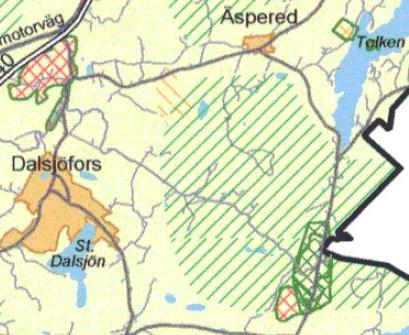 6.2 Kommunal översiktsplan Enligt Borås kommuns översiktsplan, ÖP06 4, ligger projektet delvis i ett stort opåverkat område och drygt en kilometer ifrån ett riksintresseområde för naturvård, se figur