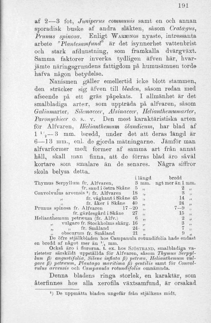 191 af 2 3 fot, Juniperus communis samt eu och annan sporadisk buske af andra släkten, såsom Cratcef/ns, Primus spinosa.