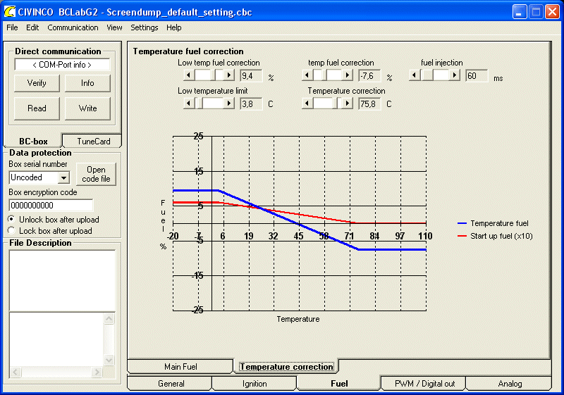 IAT COMPENSATION Fuel temperature correction I vissa tillämpningar har man behov att magra ur eller ge mer bränsle beroende på insugsluftstemperaturen.