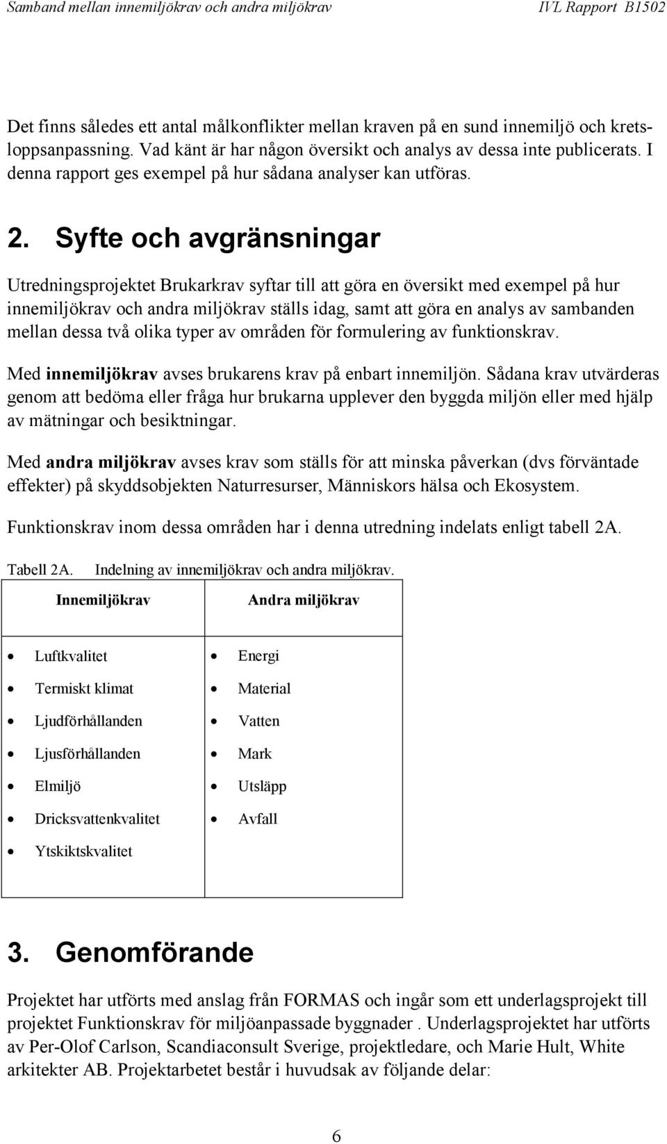 Syfte och avgränsningar Utredningsprojektet Brukarkrav syftar till att göra en översikt med exempel på hur innemiljökrav och andra miljökrav ställs idag, samt att göra en analys av sambanden mellan