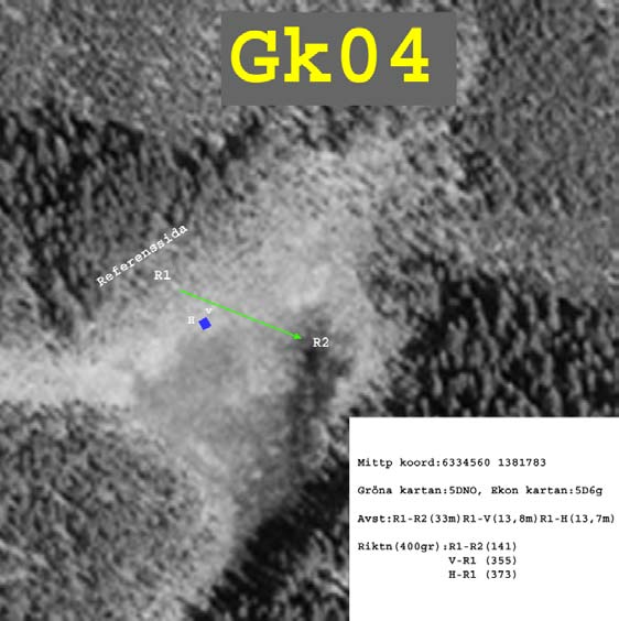 Fig Gk4-1 Ortofoto som anger referenspunkter, storruta och transekt (som markeras från referenssidan -se metodik).