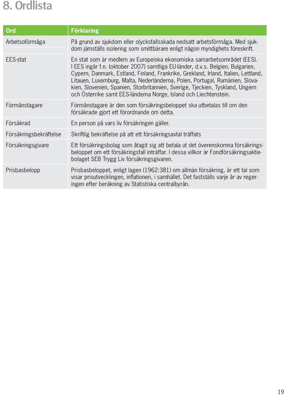 v.s. Belgien, Bulgarien, Cypern, Danmark, Estland, Finland, Frankrike, Grekland, Irland, Italien, Lettland, Litauen, Luxemburg, Malta, Nederländerna, Polen, Portugal, Rumänien, Slovakien, Slovenien,