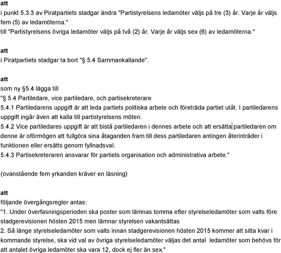 I partiledarens uppgift ingår även kalla till partistyrelsens möten. 5.4.